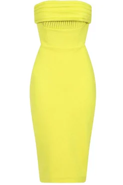 Lavish Alice Dresses<Nylah Ponte Pleated Bandeau Midi Dress In Lime