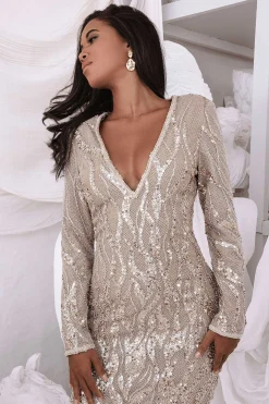 Lavish Alice Dresses<Ophelia Embellished Sequin Print Mini Dress In Gold