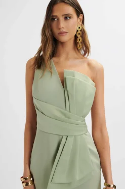 Lavish Alice Dresses<Pandora Asymmetric Oversized Statement Bow Midi Dress In Sage Green