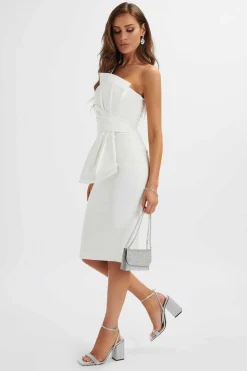 Lavish Alice Dresses<Pandora Asymmetric Oversized Statement Bow Midi Dress In White