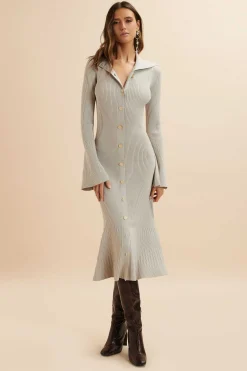 Lavish Alice Dresses<Parker Knitted Ribbed Fit & Flare Collared Dress In Stone