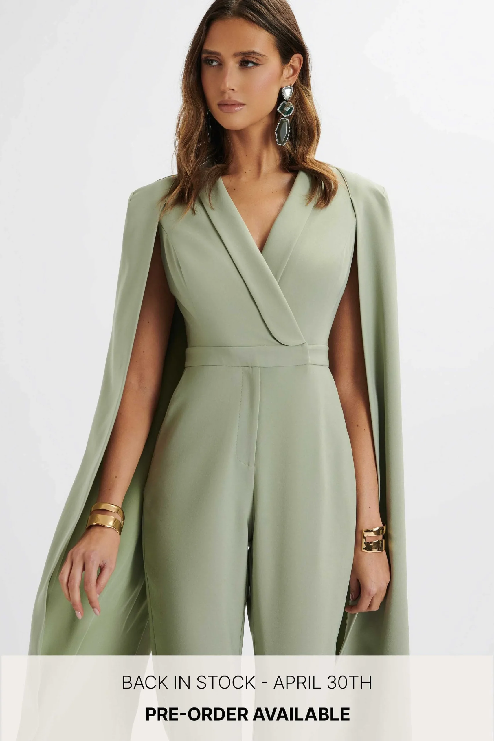 Lavish Alice Jumpsuits & Playsuits<Rayna Longline Cape Tailored Jumpsuit In Sage Green