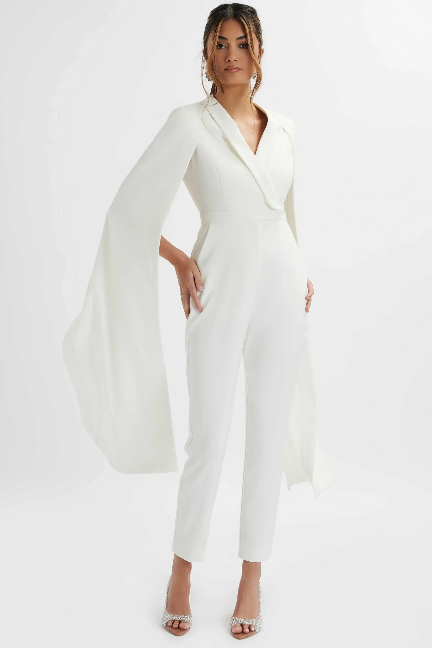 Lavish Alice Jumpsuits & Playsuits<Rayna Longline Cape Tailored Jumpsuit In White