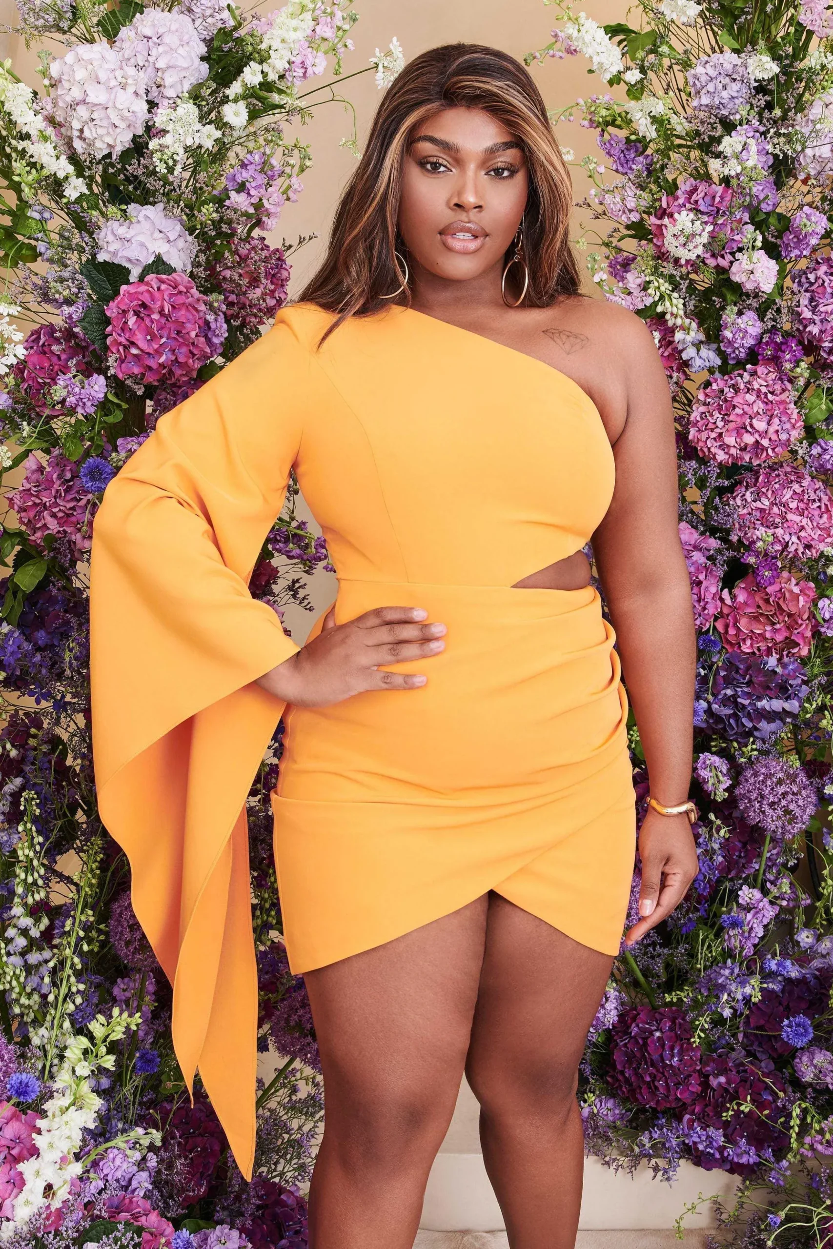 Lavish Alice Dresses<Riley Curve One Shoulder Cape Mini Dress In Mango Orange