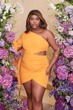 Lavish Alice Dresses<Riley Curve One Shoulder Cape Mini Dress In Mango Orange