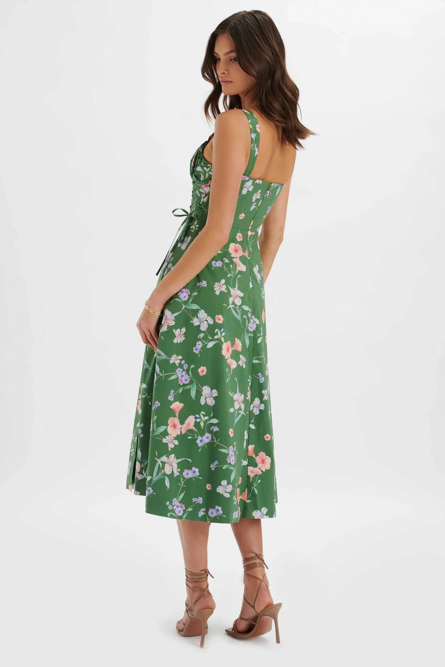 Lavish Alice Dresses<Rosey Gathered Longline Dress In Green Floral Print