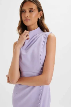 Lavish Alice Dresses<Saffron High Neck Micro Button Midi Dress In Lilac