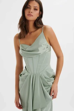 Lavish Alice Dresses<Selah Asymmetric Cowl Neck Draped Midi Dress In Sage