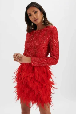 Lavish Alice Dresses<Selene Embellished Feather Mini Dress In Red