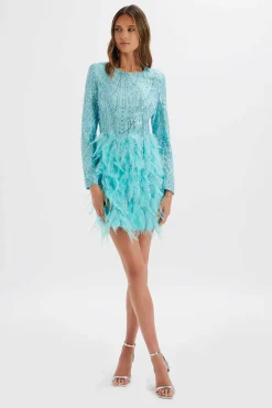 Lavish Alice Dresses<Selene Embellished Feather Mini Dress In Blue