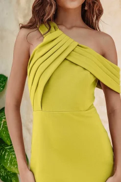 Lavish Alice Dresses<Serena One Shoulder Asymmetric Ponte Midi Dress In Olive Green