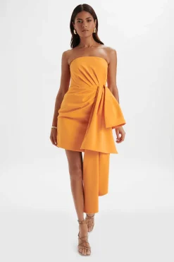 Lavish Alice Dresses<Shakira Bandeau Half Bow Drape Midi Dress In Apricot
