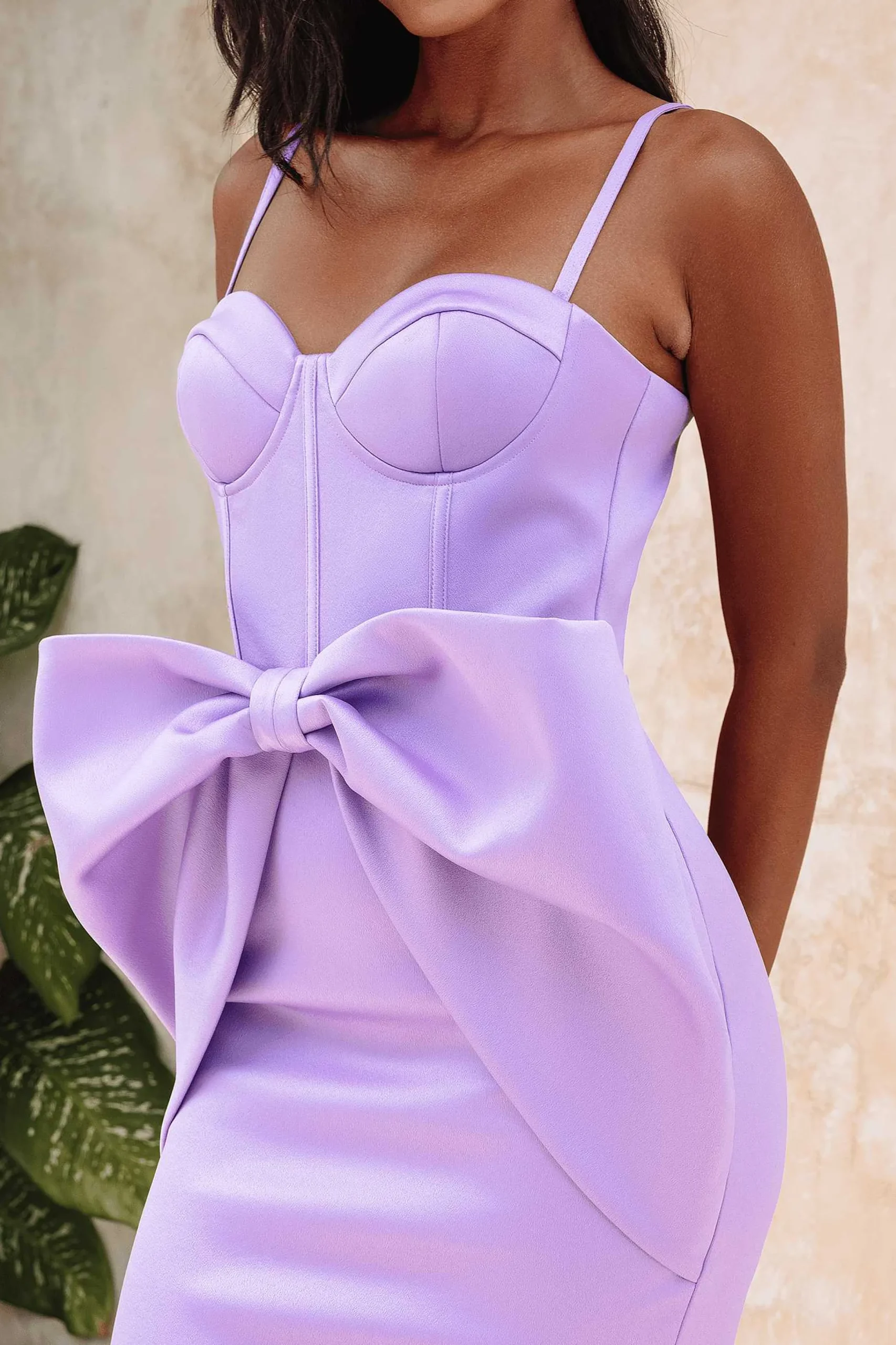 Lavish Alice Wedding Guest<Shiloh Extreme Bow Corset Detail Midi Dress In Lavender Satin