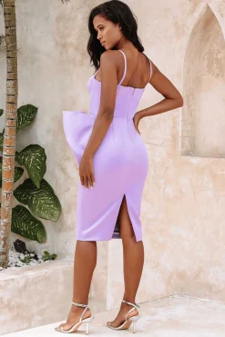 Lavish Alice Wedding Guest<Shiloh Extreme Bow Corset Detail Midi Dress In Lavender Satin