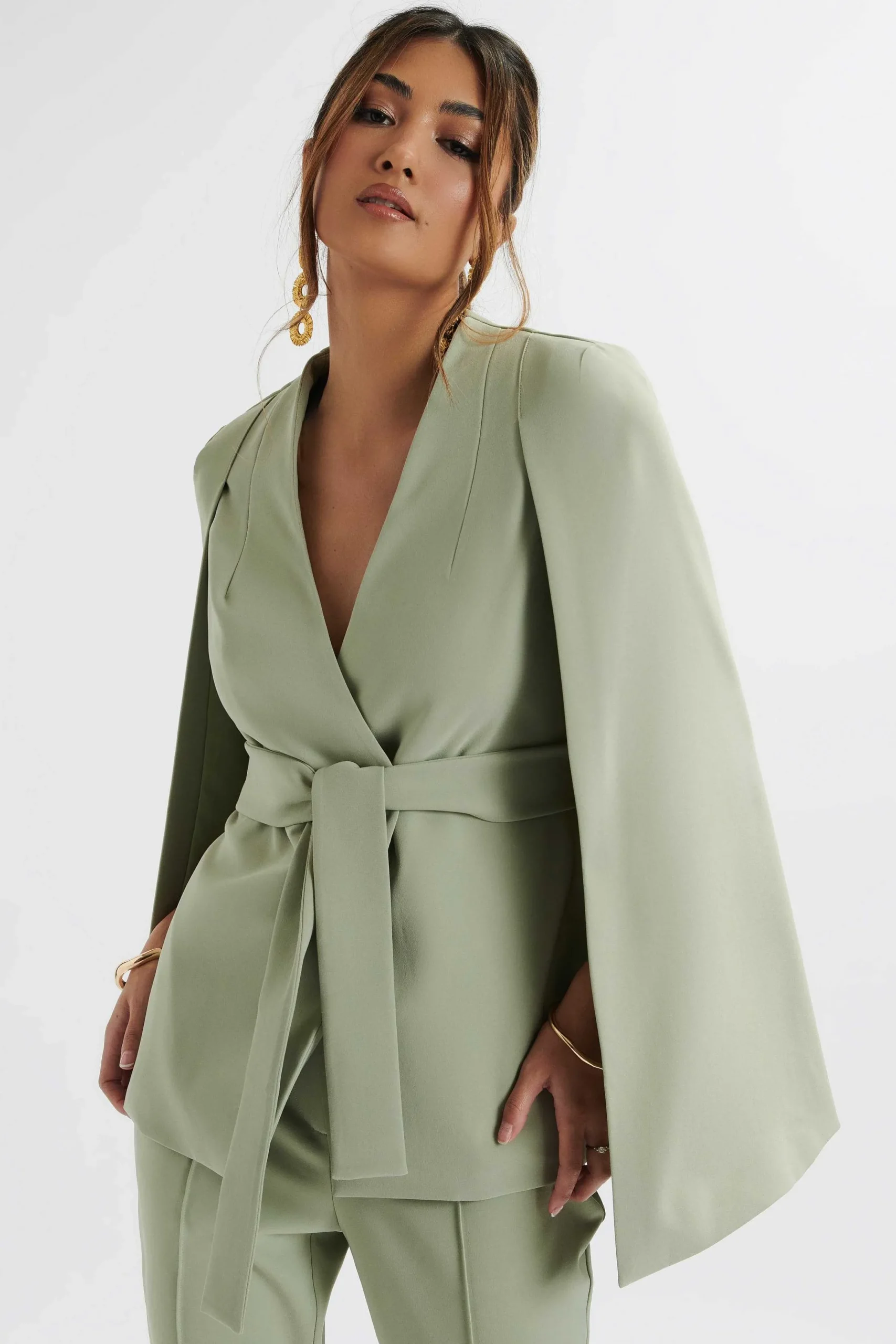 Lavish Alice Suiting<Skye Belted Cape Blazer Jacket In Sage Green
