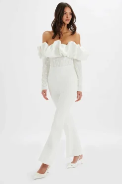 Lavish Alice Jumpsuits & Playsuits<Tallulah 3D Embroidered Satin Puff Jumpsuit In White
