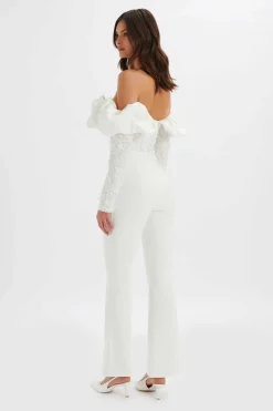Lavish Alice Jumpsuits & Playsuits<Tallulah 3D Embroidered Satin Puff Jumpsuit In White