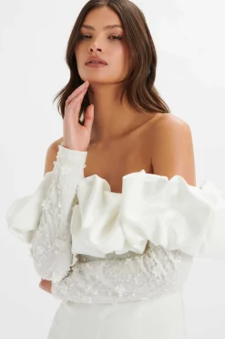 Lavish Alice Jumpsuits & Playsuits<Tallulah 3D Embroidered Satin Puff Jumpsuit In White