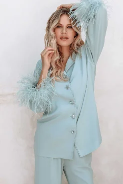 Lavish Alice Luxury Pyjamas<Tilly Feather Trim Satin Pyjama In Sage